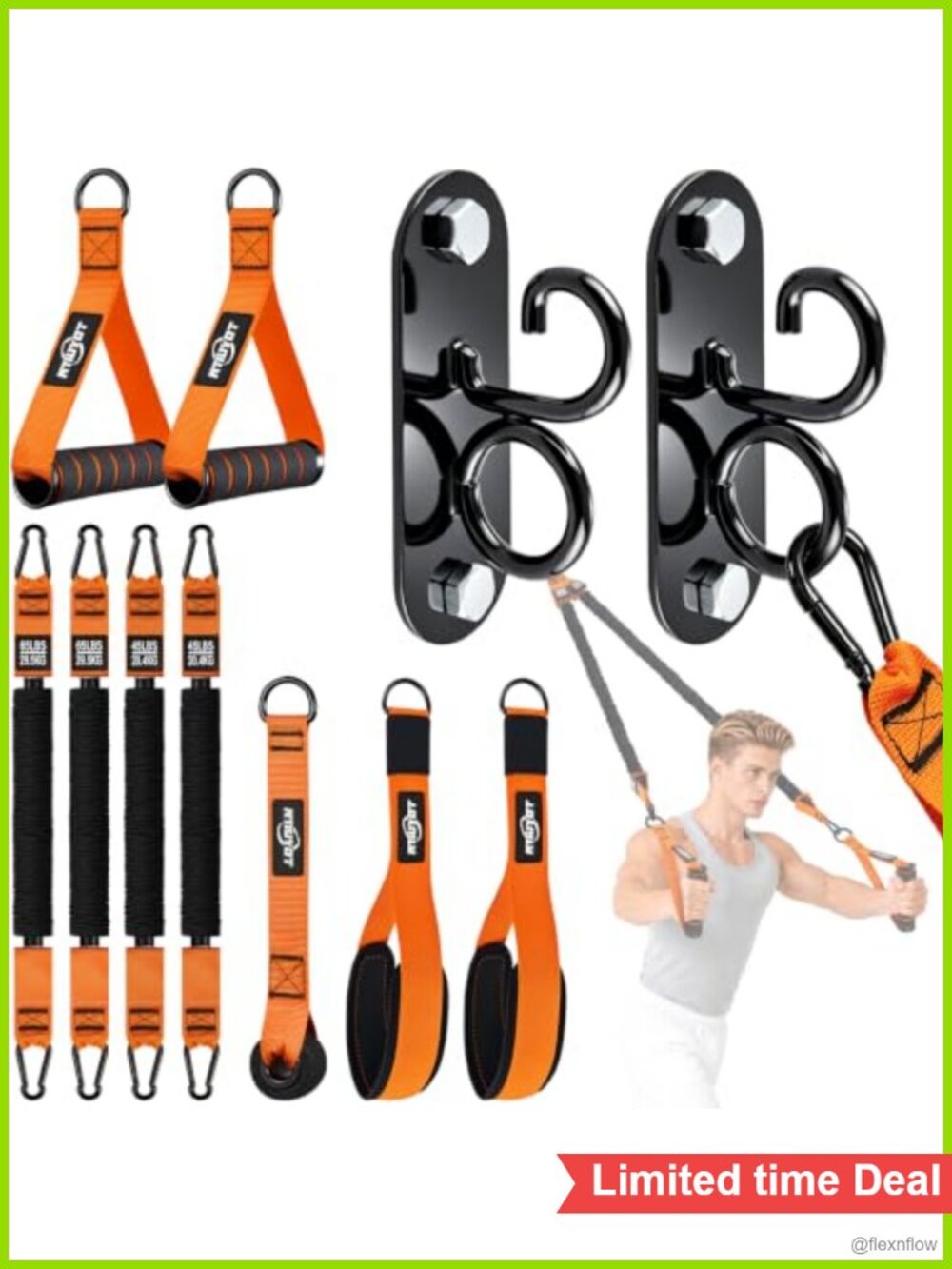 220LBS Resistance Bands with Handles, Wall Anchor & Door Anchor for Home Workout